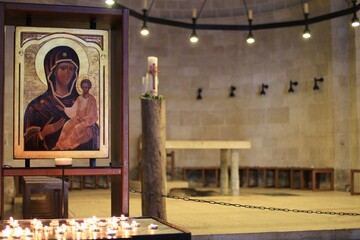 church and altar with mary