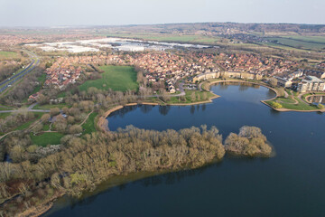 Best View of Caldecott Lake of England (caldecotte lake) drone footage