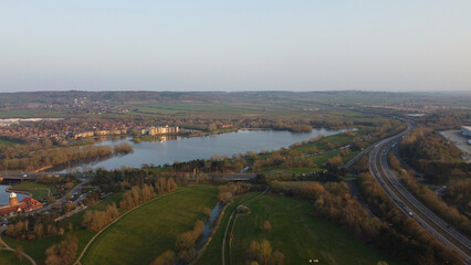 Best View of Caldecott Lake of England (caldecotte lake) drone footage