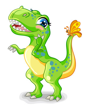 Cute cartoon friendly tyrannosaurus vector isolated illustration