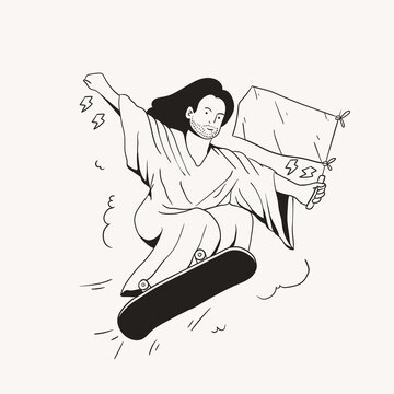 recommend clip art: hand drawn outline jesus skater illustration