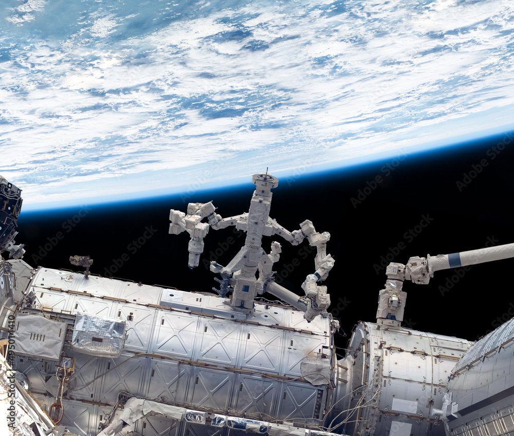 Wall mural view of international space station on orbit of earth. iss. some elements of the image furnished by 