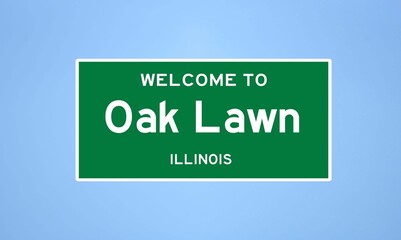 Oak Lawn, Illinois city limit sign. Town sign from the USA.