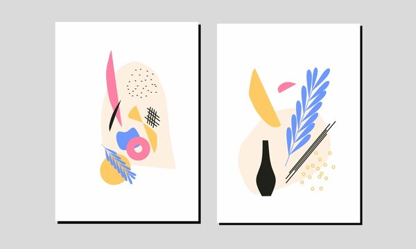Set two of organic shapes wall art. Flowers wall decor. Pastel color aesthetic wall Decorations. Can use for Scandinavian home decor, wallpaper, background, cards and invitation.