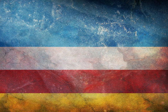 Top view of retro flag zory, Poland with grunge texture. Polish patriot and travel concept. no flagpole. Plane design, layout. Flag background