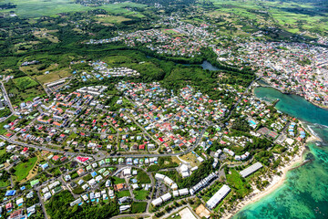 Aerial view of the town Le Moule, East coast, Grande-Terre, Guadeloupe, Lesser Antilles, Caribbean.