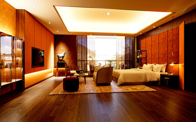 3d render of luxury hotel room, bedroom