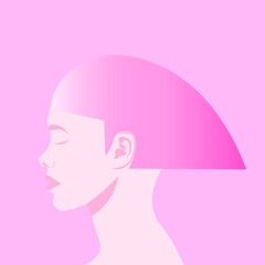 A woman's face in profile, a sharp geometric square in a pink gradient. Cyber style. Flat vector illustration
