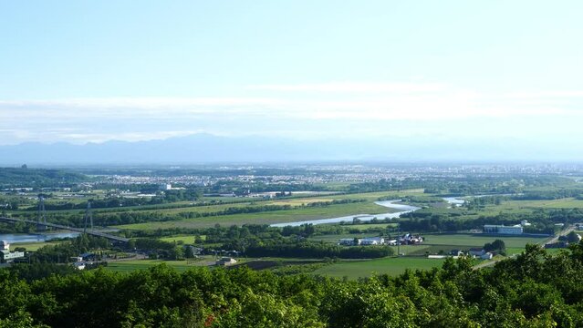 The cityscape and mountains of Obihiro seen from the Tokachigaoka Observatory in Hokkaido.