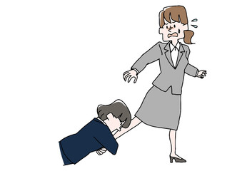 他人に足を引っ張られている女性　コミカルな手書きの人物　ベクター、線画にカラー