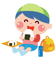 遠足でお弁当を食べる子ども