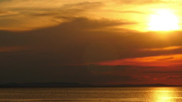 Beautiful sunset view of Lake Saroma. (Tilt) 