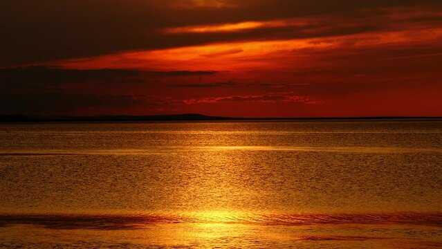 Beautiful sunset view of Lake Saroma. (Tilt copy space) 