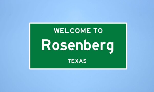 Rosenberg, Texas city limit sign. Town sign from the USA.