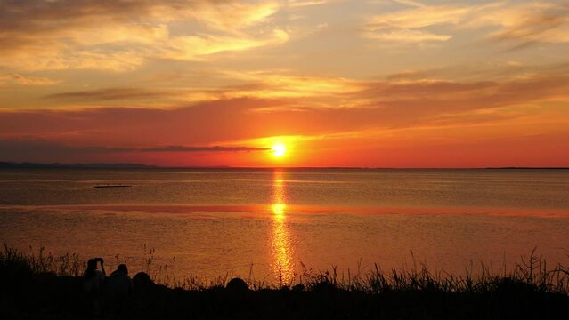 Beautiful sunset view of Lake Saroma. (Copy space) 