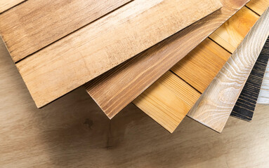 Obraz na płótnie Canvas Stack of various construction sample wood boards