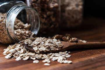 Wholesome, Healthy, Breakfast Ingredients with Oats, Nuts and Apples