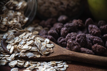 Wholesome, Old Fashioned Breakfast Ingredients with Oats and Nuts
