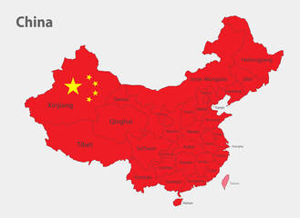 Map of the China in the colors of the flag with administrative divisions vector