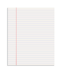 Realistic sheet of lined paper from a notebook, blank paper torn from a pad without holes vector