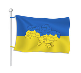 Ukraine flag with map divided on regions, white background vector
