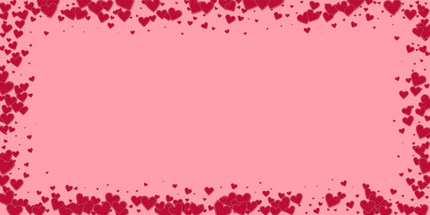 Red heart love confettis. Valentine's day frame in