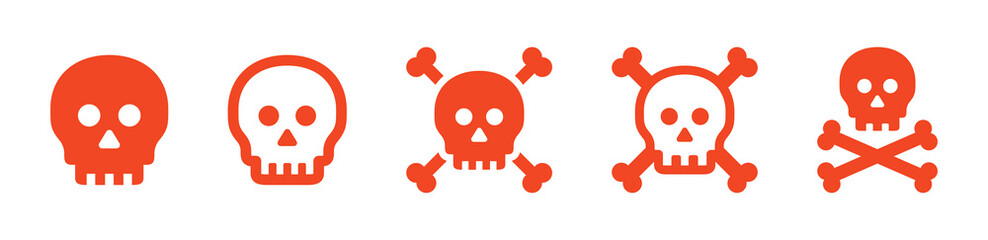 Death icon collection. Human skull with crossbones icon set.