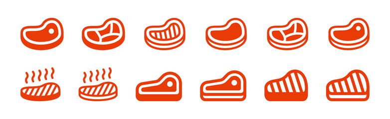 Red steak icon collection. Beef meat symbol vector illustration.