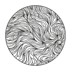 Circle wavy background. Hand drawn waves. Stripe texture with many lines. Waved pattern. Black and white illustration for banners, flyers or posters