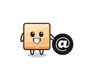 Cartoon Illustration of pizza box standing beside the At symbol