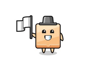 Cartoon character of pizza box holding a flag