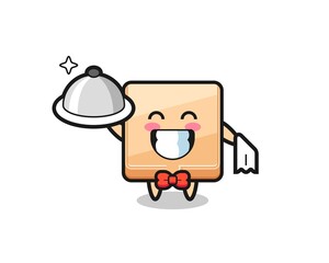 Character mascot of pizza box as a waiters