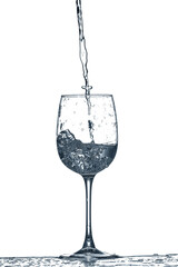 Glass of clean water with splash on white background