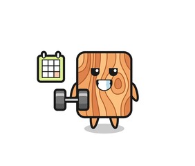 plank wood mascot cartoon doing fitness with dumbbell