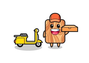 Fototapeta premium Character Illustration of plank wood as a pizza deliveryman