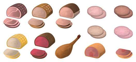 Various Types Of Ham. Illustration Of Various Types Of Pork Ham