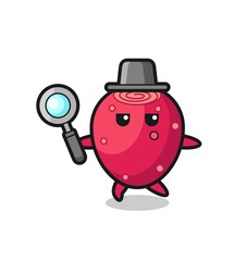 prickly pear cartoon character searching with a magnifying glass