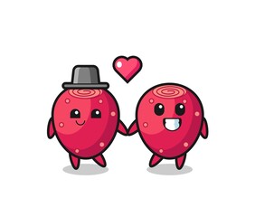 prickly pear cartoon character couple with fall in love gesture