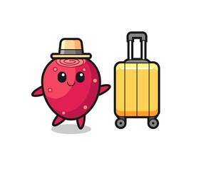prickly pear cartoon illustration with luggage on vacation