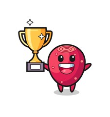 Fototapeta premium Cartoon Illustration of prickly pear is happy holding up the golden trophy
