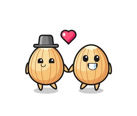 almond cartoon character couple with fall in love gesture