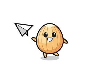 almond cartoon character throwing paper airplane
