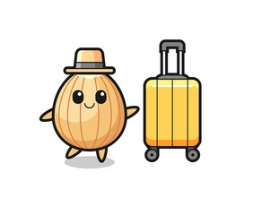 Fototapeta premium almond cartoon illustration with luggage on vacation