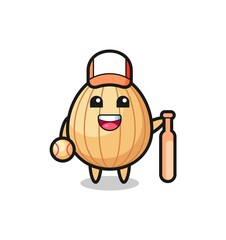 Cartoon character of almond as a baseball player