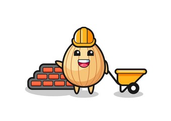 Cartoon character of almond as a builder