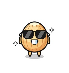 Cartoon mascot of almond with cool gesture