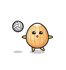 Character cartoon of almond is playing volleyball