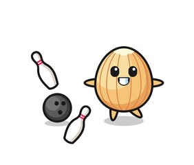 Character cartoon of almond is playing bowling