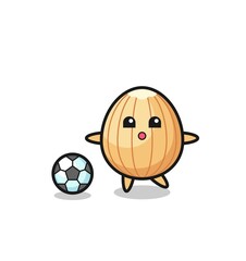 Illustration of almond cartoon is playing soccer