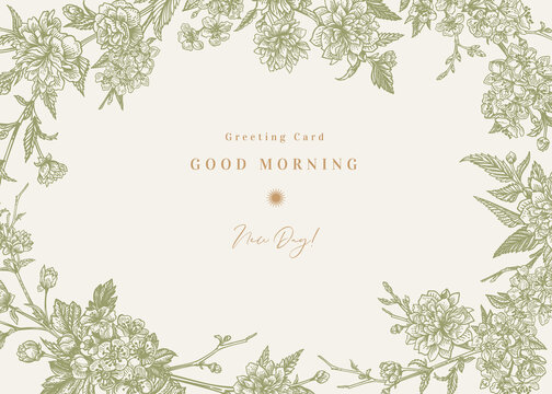 Floral frame with flowering branches.